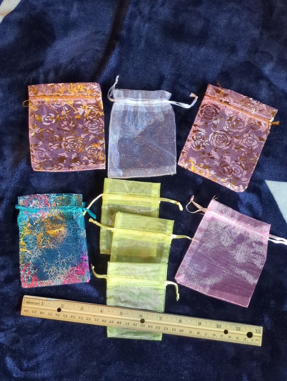 9 Assorted Sheer Organization Drawstring Gift Bags - Multi-Color